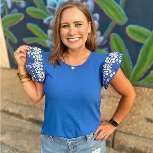 Blue Floral Sleeve Women's Top